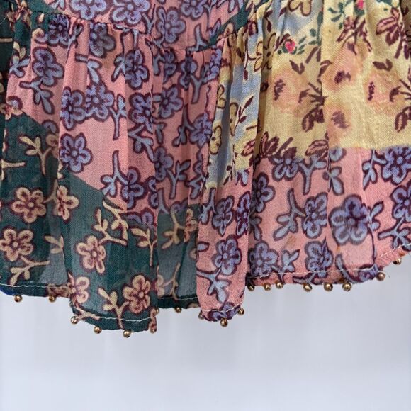 Anthropologie Floreat Patchwork Peasant Top, Sz Small, Bell Sleeves Beaded Trim - Picture 8 of 11